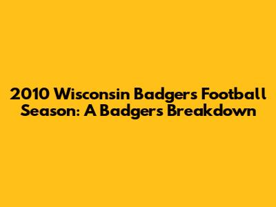2010 Wisconsin Badgers Football Season: A Badger's Breakdown