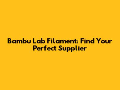 Bambu Lab Filament: Find Your Perfect Supplier