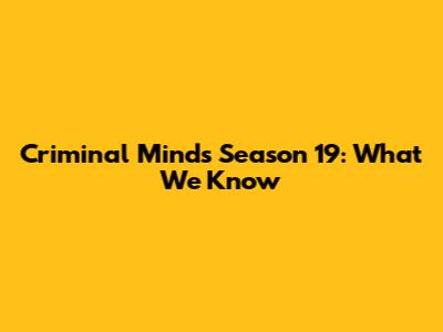 Criminal Minds Season 19: What We Know