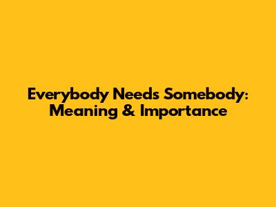 Everybody Needs Somebody: Meaning & Importance