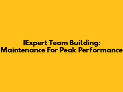 IExpert Team Building: Maintenance For Peak Performance