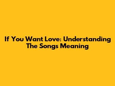 If You Want Love: Understanding The Song's Meaning