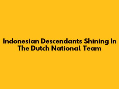 Indonesian Descendants Shining In The Dutch National Team