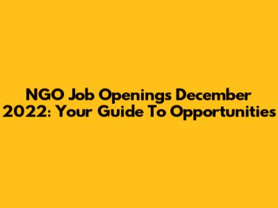 NGO Job Openings December 2022: Your Guide To Opportunities