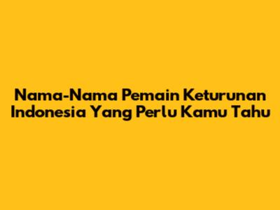 Nama-Nama Pemain Keturunan Indonesia Yang Perlu Kamu Tahu