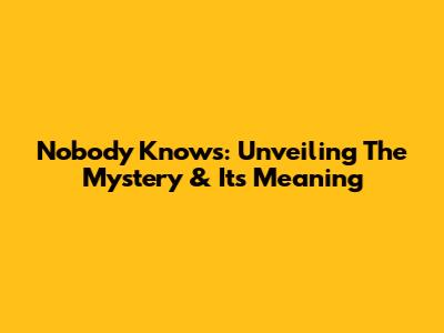Nobody Knows: Unveiling The Mystery & Its Meaning