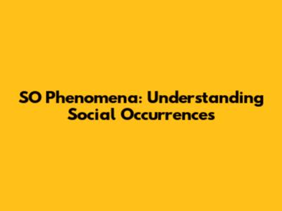 SO Phenomena: Understanding Social Occurrences