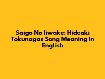 Saigo No Iiwake: Hideaki Tokunaga's Song Meaning In English