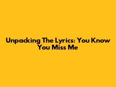 Unpacking The Lyrics: You Know You Miss Me